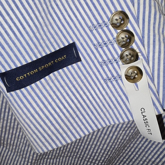 Stafford Mens Classic Fit Stretch Comfort Seersucker Blue White Stripe 46 REG - Picture 4 of 6